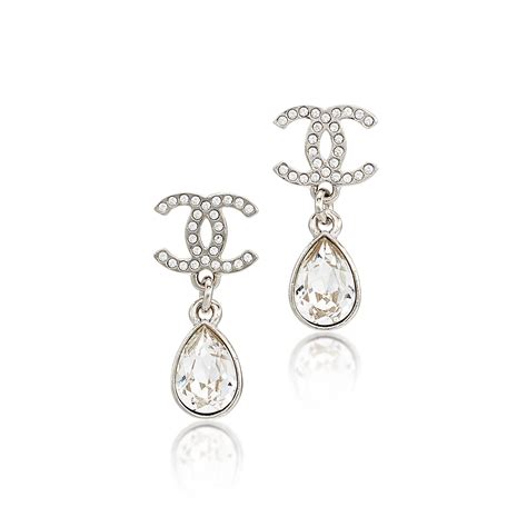 chanel silver and crystal earrings|plain silver Chanel earrings.